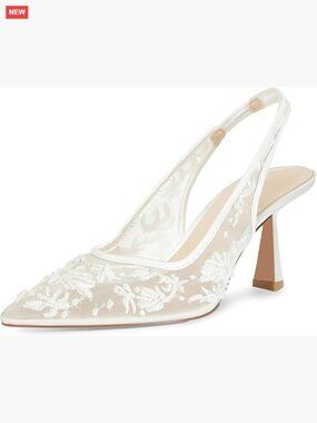 Lace Mesh Slingback Kitten Heels Pointed Toe Wedding Pumps
